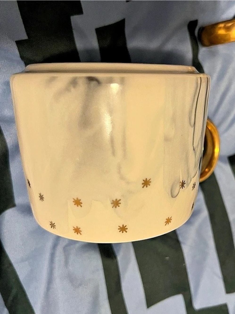 Anthropologie Stoneware Mugs Set of 2 in Pink & Grey with Gold - Picture 3 of 3